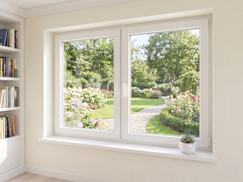 Moderne Kunststofffenster – weiße Fenster mit Blick in den Garten