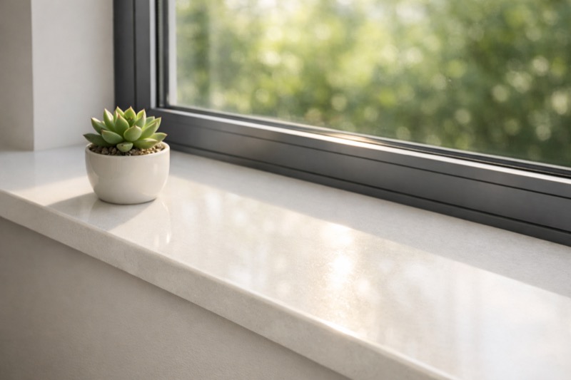 Elegante weiße Fensterbank mit Pflanze