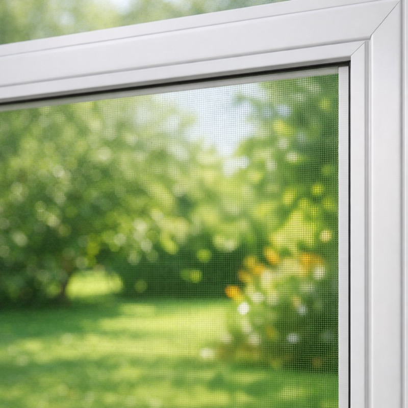 Insektengitter am Fenster mit Blick in den Garten